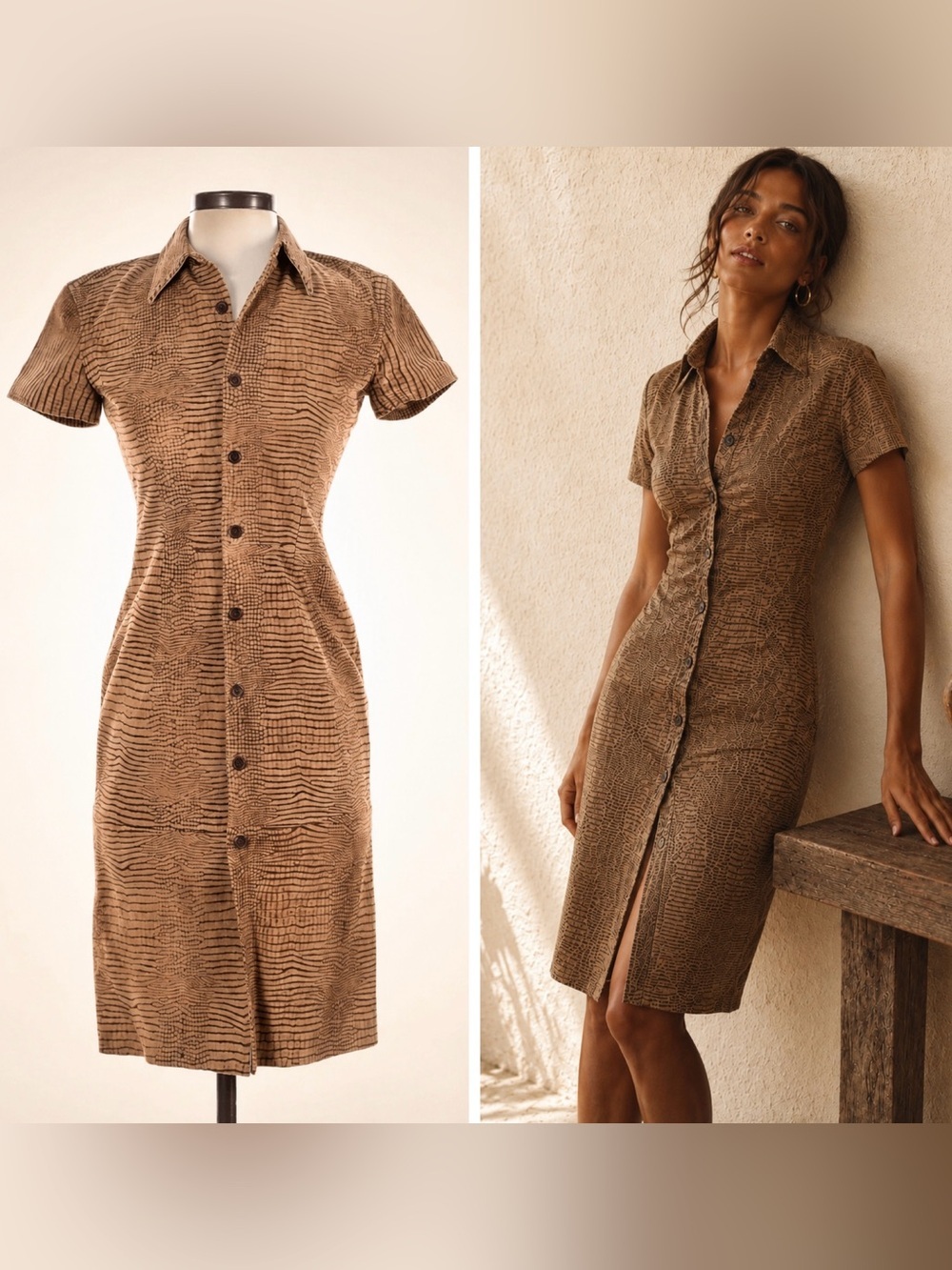 Ralph Lauren Soft Leather Button Up Shirt Dress Croc Alligator Bodycon Western 2